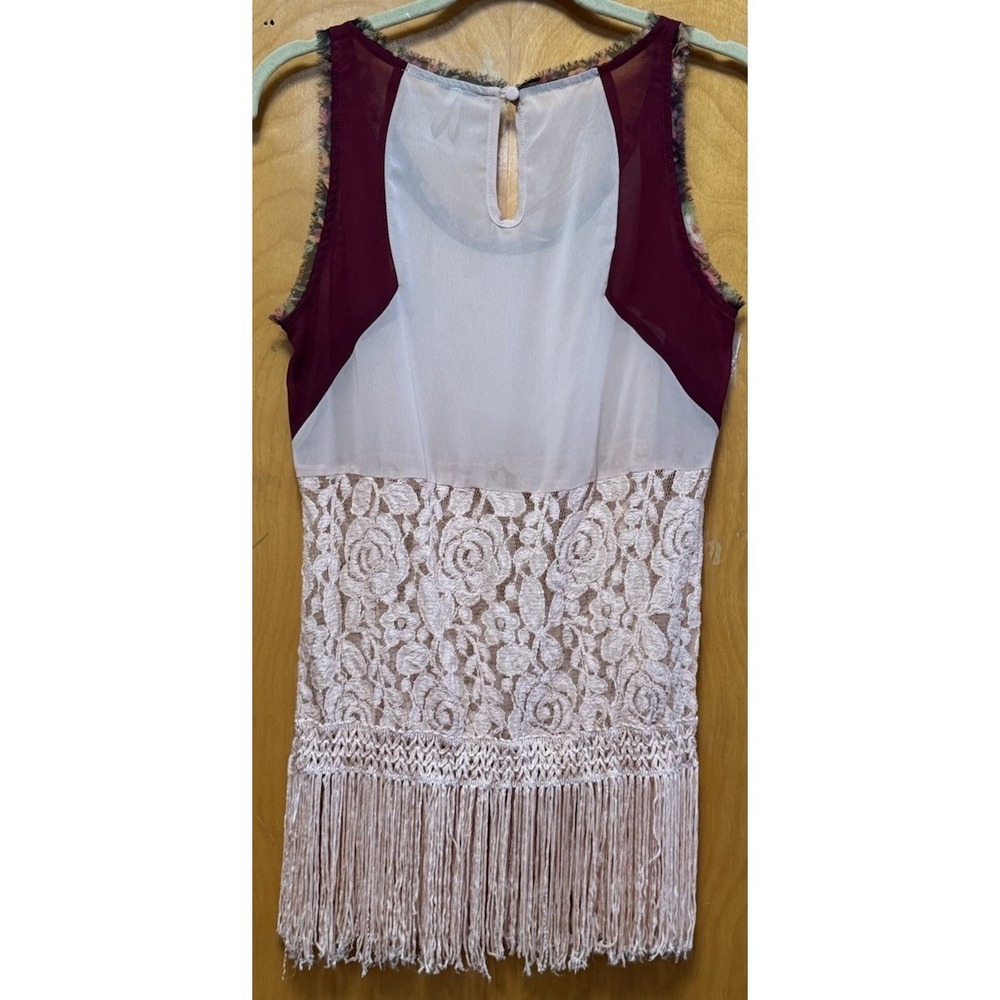 BKE Gimmicks Womens Mixed Media Lace Fringed Keyhole Neck Tank Sz XS - Picture 2 of 11